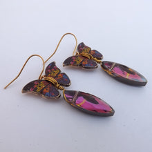 Load image into Gallery viewer, Purple Butterfly &amp; Faceted Bead Handmade Drop Earrings
