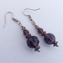 Load image into Gallery viewer, Purple &amp; Copper Tone Handmade Glass Bead Earrings (Made in NZ)
