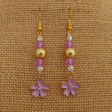 Load image into Gallery viewer, Purple &amp; Gold Flower Handmade Bead Earrings
