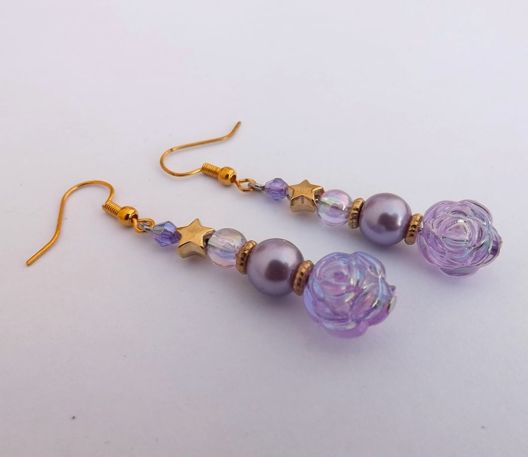 Purple & Gold Handmade Bead Earrings