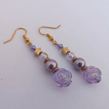 Load image into Gallery viewer, Purple &amp; Gold Handmade Bead Earrings
