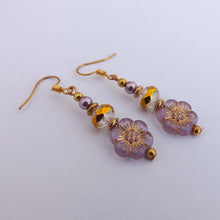Load image into Gallery viewer, Purple  &amp; Gold Handmade Bead Earrings
