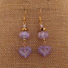 Load image into Gallery viewer, Purple &amp; Gold Handmade Heart Drop Bead Earrings
