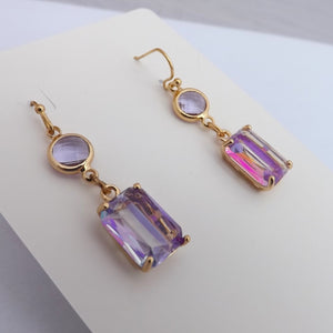 Purple & Gold Tone  Rhinestone Drop Earrings