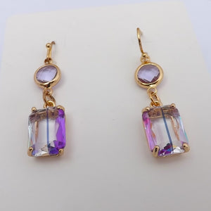 Purple & Gold Tone  Rhinestone Drop Earrings