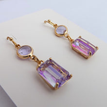 Load image into Gallery viewer, Purple &amp; Gold Tone  Rhinestone Drop Earrings
