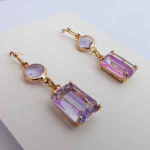 Purple & Gold Tone  Rhinestone Drop Earrings