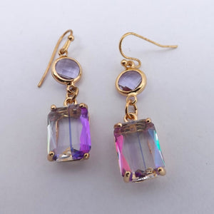 Purple & Gold Tone  Rhinestone Drop Earrings