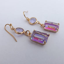 Load image into Gallery viewer, Purple &amp; Gold Tone  Rhinestone Drop Earrings
