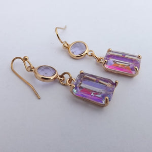 Purple & Gold Tone  Rhinestone Drop Earrings