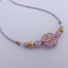 Load image into Gallery viewer, Purple &amp; Gold Handmade  Flower Bead Necklace
