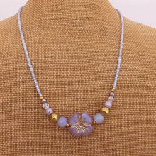 Load image into Gallery viewer, Purple &amp; Gold Handmade  Flower Bead Necklace
