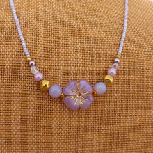 Load image into Gallery viewer, Purple &amp; Gold Handmade  Flower Bead Necklace
