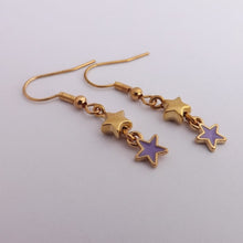 Load image into Gallery viewer, Purple &amp; Gold Tone Handmade Star Bead Drop Earrings
