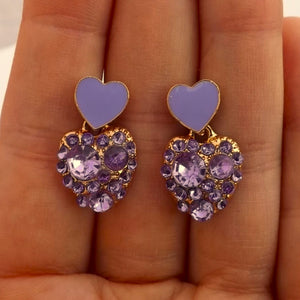 Purple & Gold Tone Heart Drop Earrings