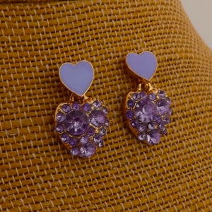 Purple & Gold Tone Heart Drop Earrings