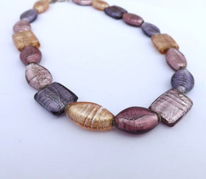 Purple & Pink Glass Foil Bead Necklace