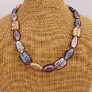 Purple & Pink Glass Foil Bead Necklace