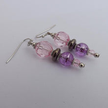 Load image into Gallery viewer, Purple, Pink &amp; Grey Handmade Bead Earrings
