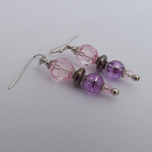 Purple, Pink & Grey Handmade Bead Earrings