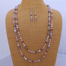 Load image into Gallery viewer, Purple, Pink &amp; Grey Handmade Long Bead Necklace &amp; Earrings Set
