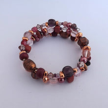 Load image into Gallery viewer, Purple, Rose Gold &amp; Copper Handmade Memory Wire Bead Bracelet
