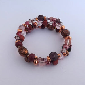 Purple, Rose Gold & Copper Handmade Memory Wire Bead Bracelet