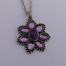 Load image into Gallery viewer, Purple &amp; Silver Tone Flower Pendant Necklace
