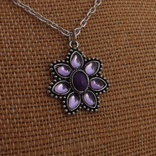 Load image into Gallery viewer, Purple &amp; Silver Tone Flower Pendant Necklace
