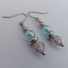 Load image into Gallery viewer, Purple, Silver &amp; Blue Handmade Bead Earrings
