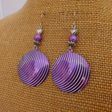 Load image into Gallery viewer, Purple &amp; Silver Striped Round Drop Earrings
