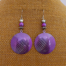 Load image into Gallery viewer, Purple &amp; Silver Striped Round Drop Earrings
