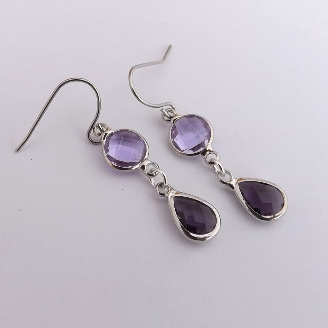 Purple & Silver Tone Handmade Drop Earrings