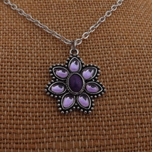 Load image into Gallery viewer, Purple &amp; Silver Tone Flower Pendant Necklace

