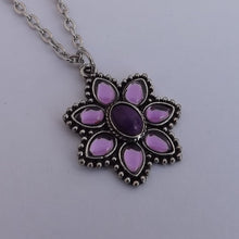Load image into Gallery viewer, Purple &amp; Silver Tone Flower Pendant Necklace

