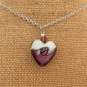 Wave Swirl Glass Heart Pendant Necklace (Purple or Black)