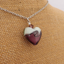 Load image into Gallery viewer, Wave Swirl Glass Heart Pendant Necklace (Purple or Black)
