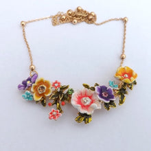 Load image into Gallery viewer, Purple, Yellow, Pink, Blue &amp; Gold Tone Flower Collar Necklace
