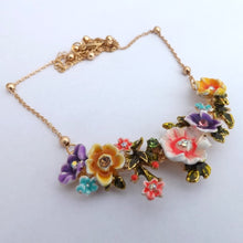 Load image into Gallery viewer, Purple, Yellow, Pink, Blue &amp; Gold Tone Flower Collar Necklace
