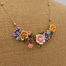 Load image into Gallery viewer, Purple, Yellow, Pink, Blue &amp; Gold Tone Flower Collar Necklace
