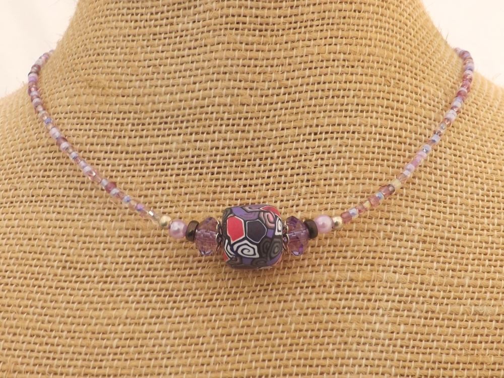 Purple and Pink Kathryn Design Handmade Bead necklace