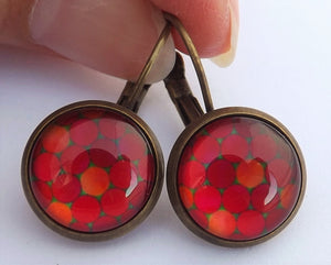 Red Dots - Dome Earrings on Lever back hooks