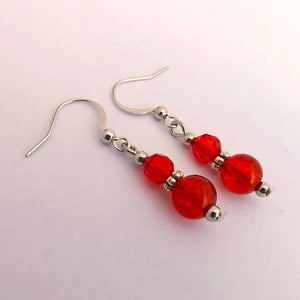 Red Glass Handmade Shatter Bead Earrings