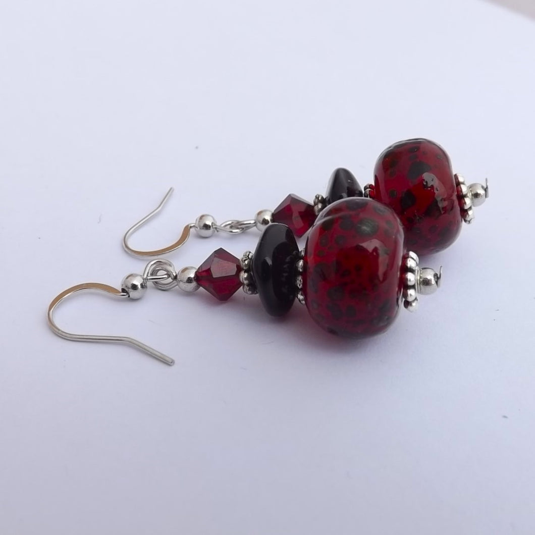 Red & Black Handmade Bead Earrings