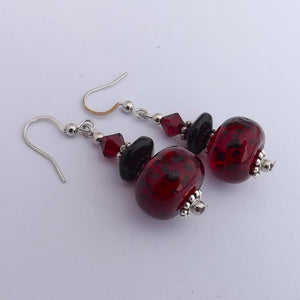 Red & Black Handmade Bead Earrings