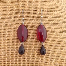 Load image into Gallery viewer, Red &amp; Black Handmade Wire Wrapped Bead Drop Earrings
