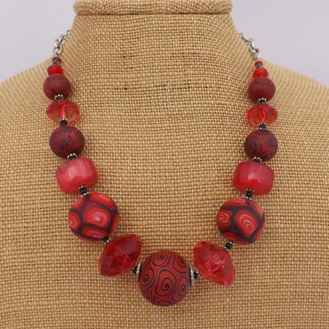 Red & Black Kathryn Design Chunky Bead Necklace with Chain