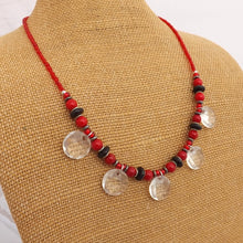 Load image into Gallery viewer, Red, Black &amp; Clear Handmade Bead Necklace
