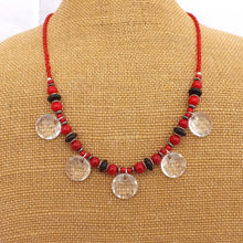 Load image into Gallery viewer, Red, Black &amp; Clear Handmade Bead Necklace
