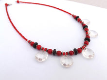 Load image into Gallery viewer, Red, Black &amp; Clear Handmade Bead Necklace
